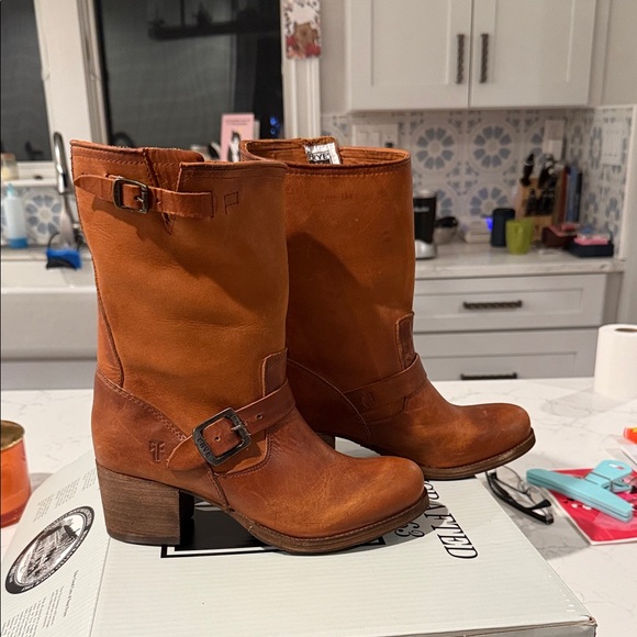 Frye Women's Cognac Leather Heeled Boots - Picture 4 of 4